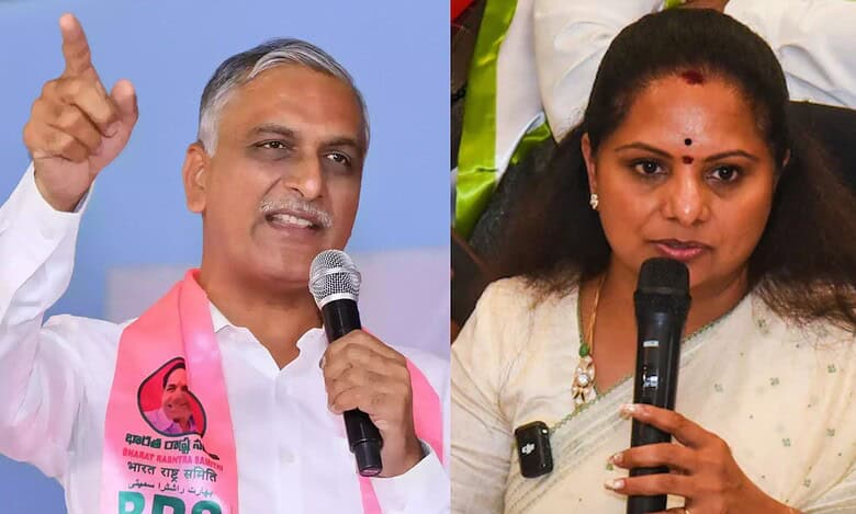 BRS leader T Harish Rao (left) and Telangana Jagruthi chief K Kavitha (right)