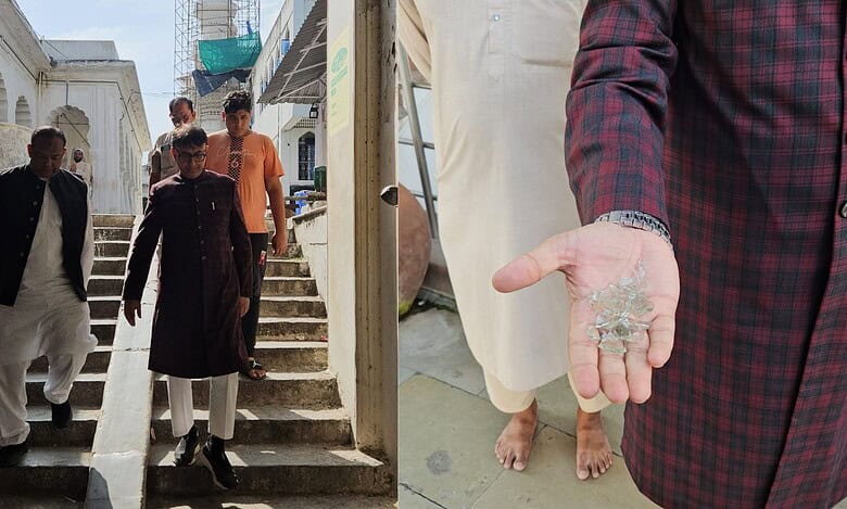 MBT spokesperson Amjedullah Khan visited Jama-e-masjid in Afzalgunj where broken glass was thrown on Saturday