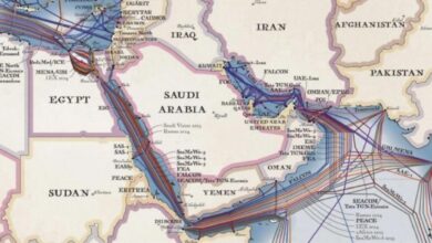 A map showing internet outage in the Middle East