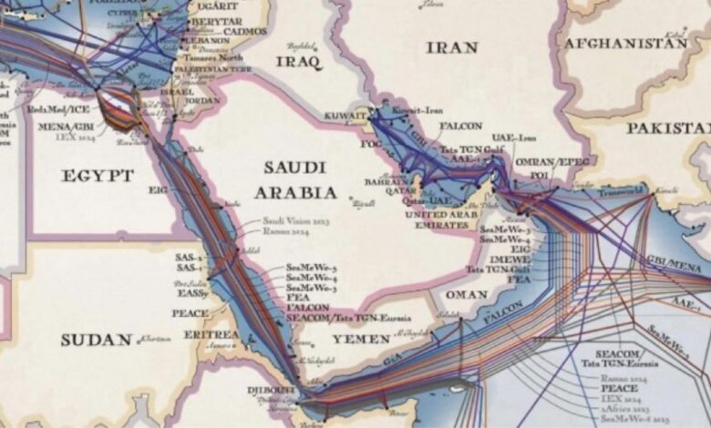 A map showing internet outage in the Middle East