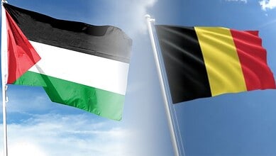 National flags of Palestine and Belguim