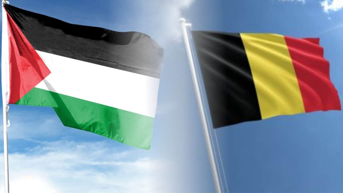 National flags of Palestine and Belguim