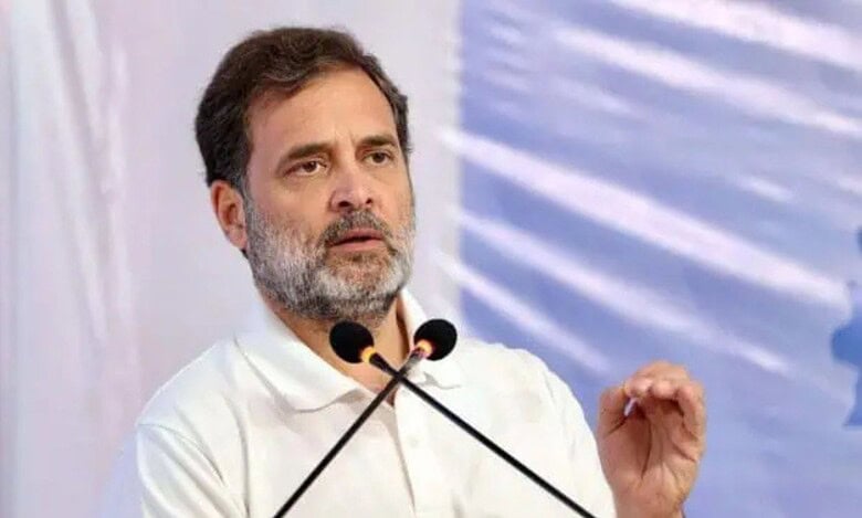 Congress Leader Rahul Gandhi addresses a gathering
