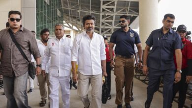 Actor-politician and Tamilaga Vettri Kazhagam (TVK) founder, Vijay in Tiruchirappalli on Saturday (PTI)