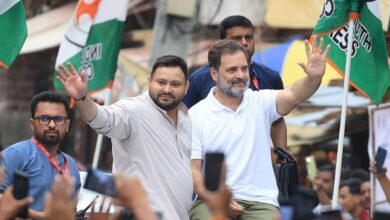 RJD leader Tejashwi Yadav with Leader of Opposition in Lok Sabha and Congress leader Rahul Gandhi during the Voter Adhikari yatra in Bihar