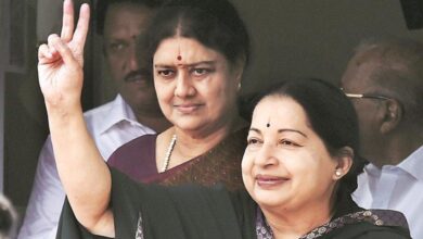 Former Tamil Nadu chief minister the late J Jayalalitha (front) and her trusted aide Sasikala (behind)