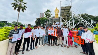 ABVP members protest at Basheerbagh in Hyderabad