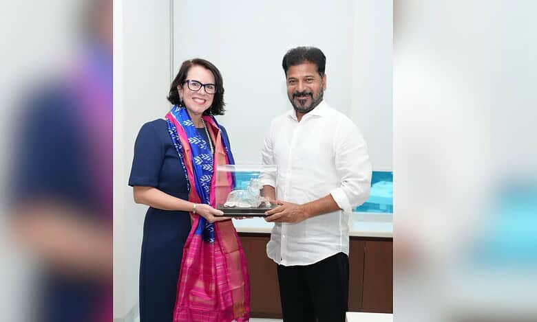 Telangana CM Revanth Reddy with US Consul General in Hyderabad Laura Williams