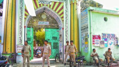 Police personnel stand guard outside a dargah in Bareilly, Uttar Pradesh (PTI Photo)