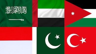 Flags of countries welcoming the Gaza Peace plan