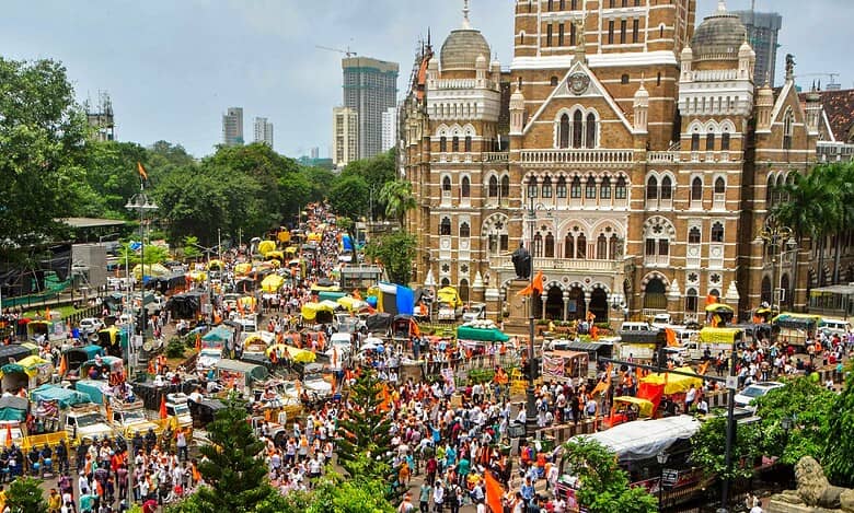 Maratha community members protest seeking reservation for the community under the Other Backward Classes (OBC) category in Mumbai on Monday.