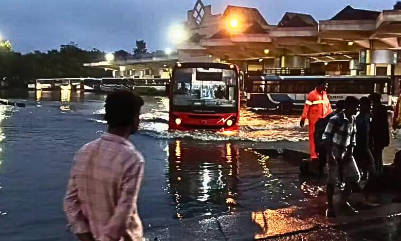 MGBS flooded amid rains in Hyderabad