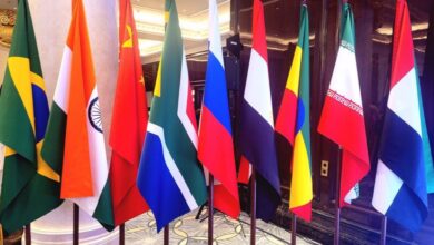 Flags of BRICS member states displayed together