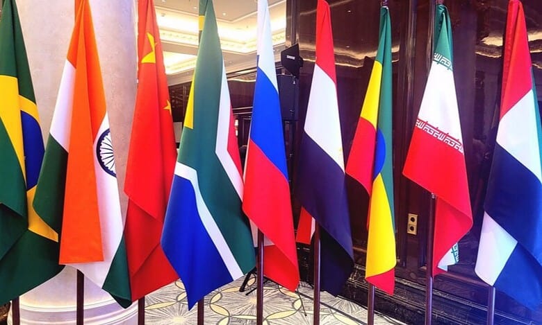 Flags of BRICS member states displayed together