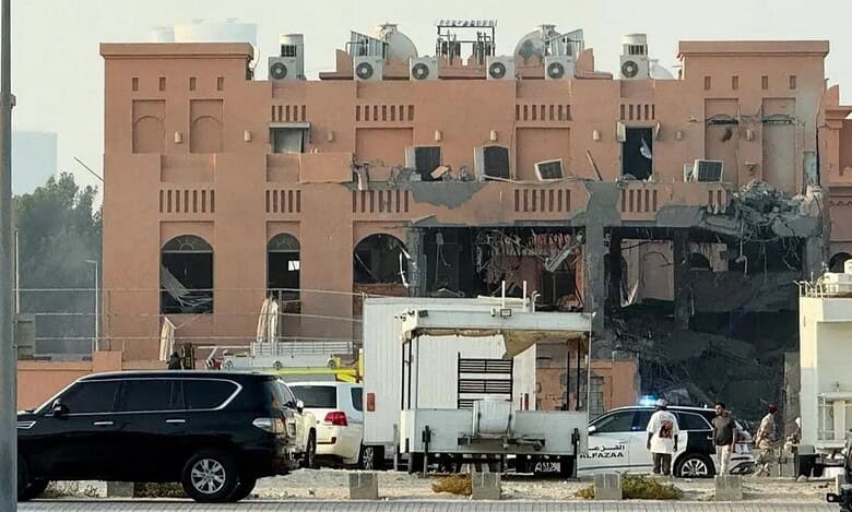 Damaged building in Doha, Qatar, following an Israeli strike on a Hamas headquarters, September 9, 2025.