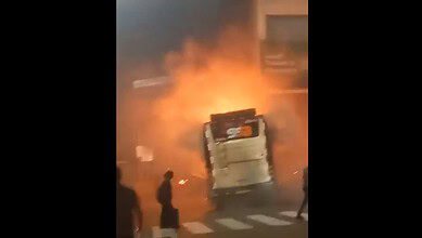 Private travel bus catches fire in SR Nagar