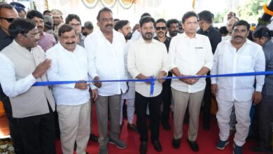 Image of Telangana CM Revanth Reddy during the foundation laying ceremony of the Godavari Phase 2 & 3 irrigation project.