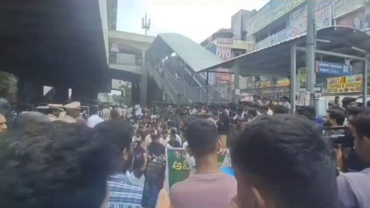 Protest at Hyderabad metro station