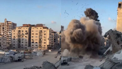 A building in Gaza is destroyed by Israel military