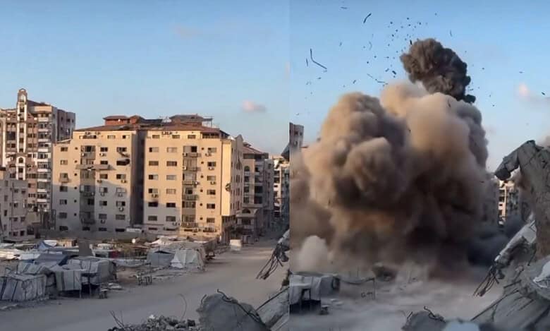 A building in Gaza is destroyed by Israel military