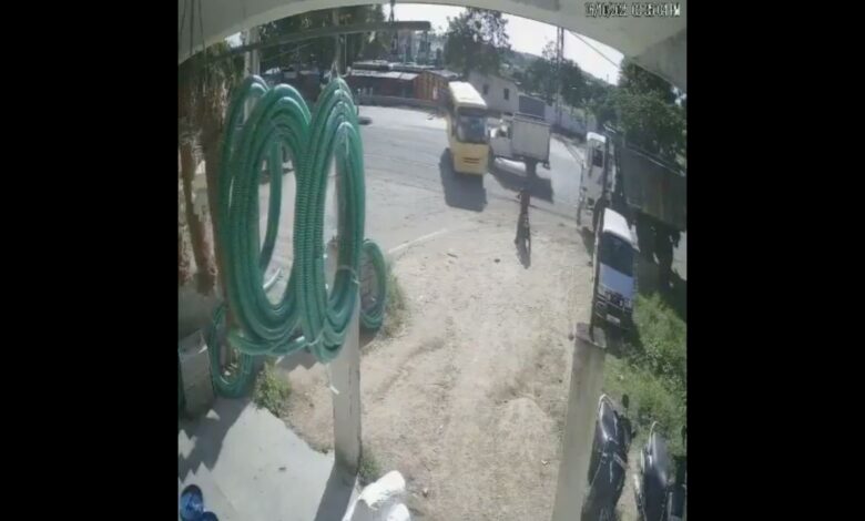 A mini truck hits a school bus in Medchal