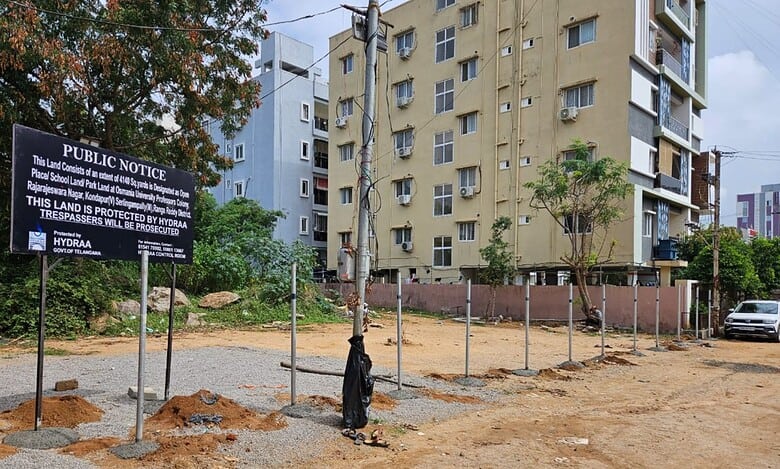 HYDRAA protects public utility lands worth crores in Kondapur and Alwal on Saturday, October 25, 2025.