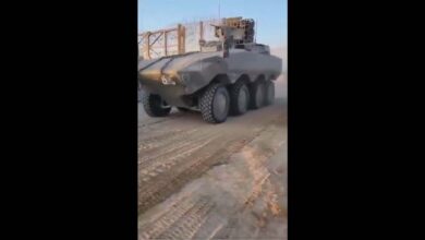 An Israeli military tank leaves Gaza