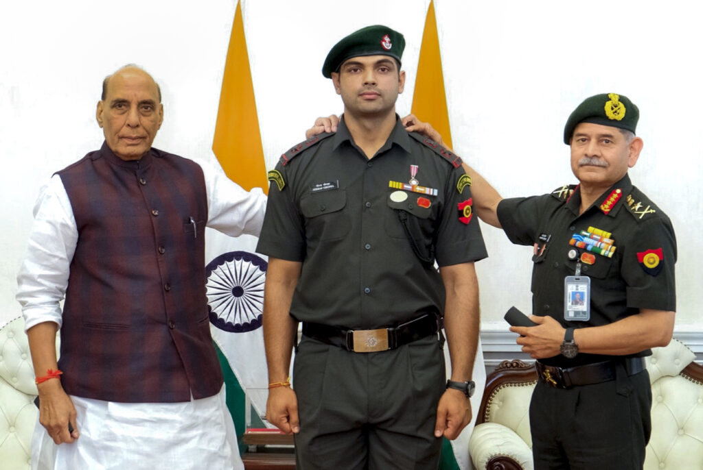 Rajnath Singh conferred Honorary rank of Lt Col to Neeraj Chopra