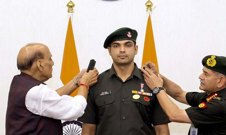 Rajnath Singh conferred Honorary rank of Lt Col to Neeraj Chopra