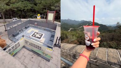 Food delivered via drone on the great wall of China