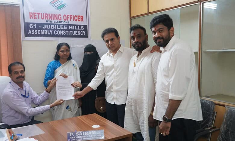 BRS candidate Maganti Sunitha filed her nomination papers for the Jubilee Hills Assembly by-election at the Returning Officer Jubilee Hills constituency office on Wednesday.