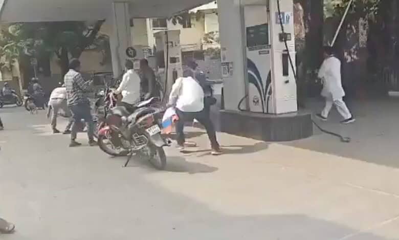 Members of BC JAC vandalise a petrol pump in Hyderabad