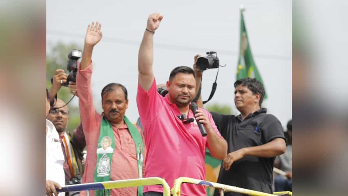 INDIA block CM candidate for Bihar elections, Tejashwi Yadav, during poll campaign