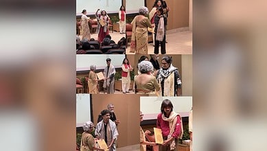 Graduating students from Azim Premji University wore stickers that read: “end to ties between Wipro and Tel Aviv,” in solidarity with Palestinians