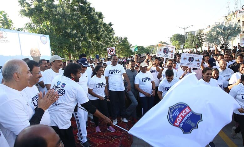 Actor Chiranjeevi flags off "Run for Unity" in Hyderabad