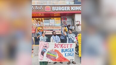 Pro-Palestine protest in front of Burger King outlet in Hyderabad