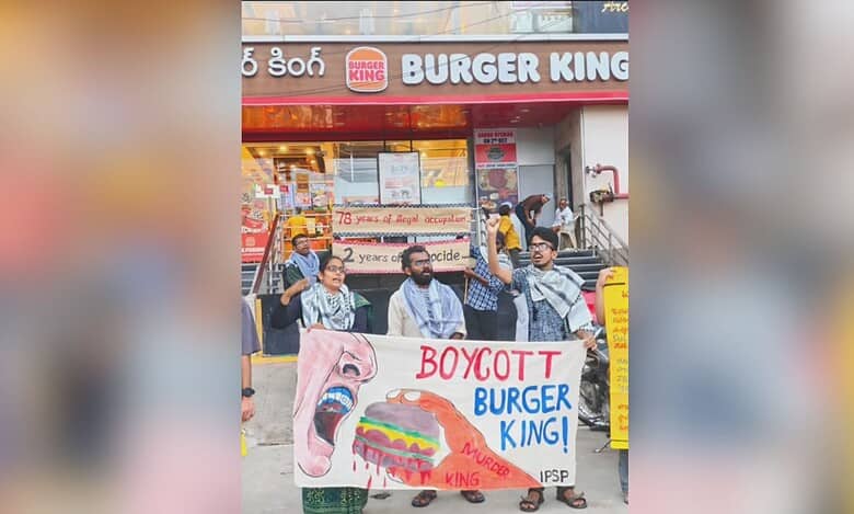 Pro-Palestine protest in front of Burger King outlet in Hyderabad