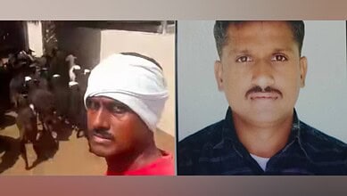 Boja Suresh, a Telangana migrant stranded in Oman, seen at a goat farm and in a separate portrait photo.
