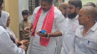 BRS leader Manne Krishank inspecting Basti Dawakhanas at Rasoolpura