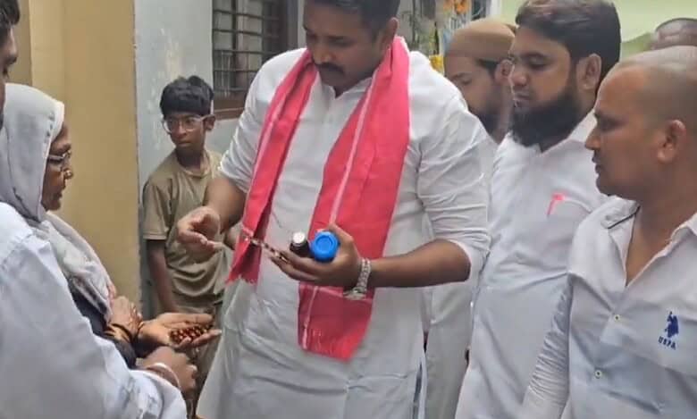 BRS leader Manne Krishank inspecting Basti Dawakhanas at Rasoolpura