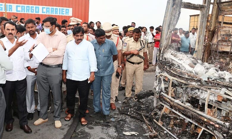 Telangana excise minister Jupally Krishna Rao at the accident site in Kurnool