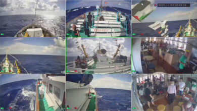 Livestream screenshot from the Conscience ship of the Freedom Flotilla Coalition sailing towards Gaza on October 3.