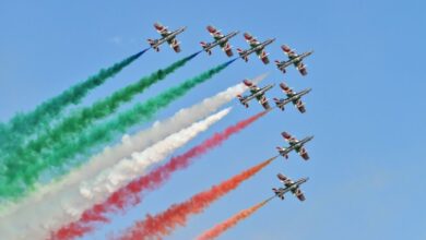 An image of jets flying during the Dubai Airshow.