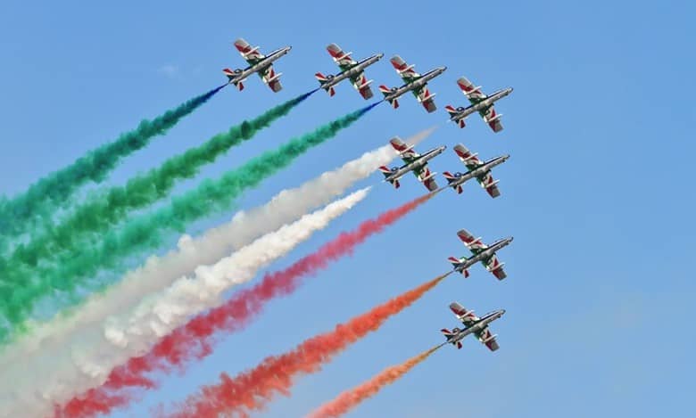 An image of jets flying during the Dubai Airshow.