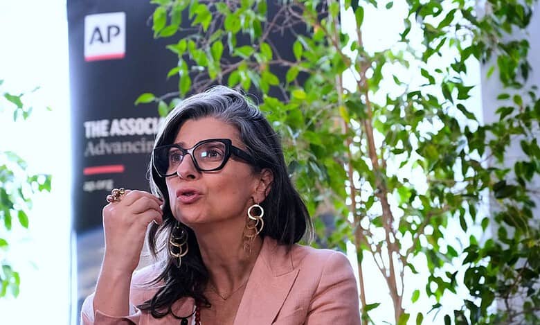 Independent UN investigator Francesca Albanese speaks during an event.