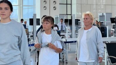 Greta Thunberg at Ramon International Airport before deportation with flotilla activists.