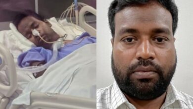 Telangana software engineer Lokini Krishna Murthy seen hospitalised and on ventilator support in Riyadh, alongside an earlier photograph of him before the medical emergency.