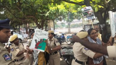 Demonstrators who were peacefully protesting for Free Palestine were detained by the Hyderabad police.