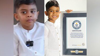 Six-year-old Shivankh Varun Varadharajan from Dubai holds his Guinness World Record certificate for identifying 16 classical composers by ear.