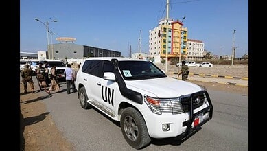 UN vehicle on a street in Yemen.